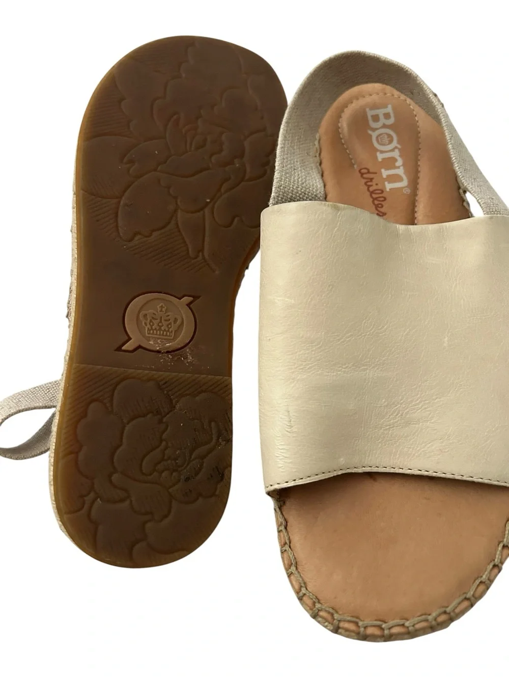 Born Cream Leather Espadrille Slingback Sandals